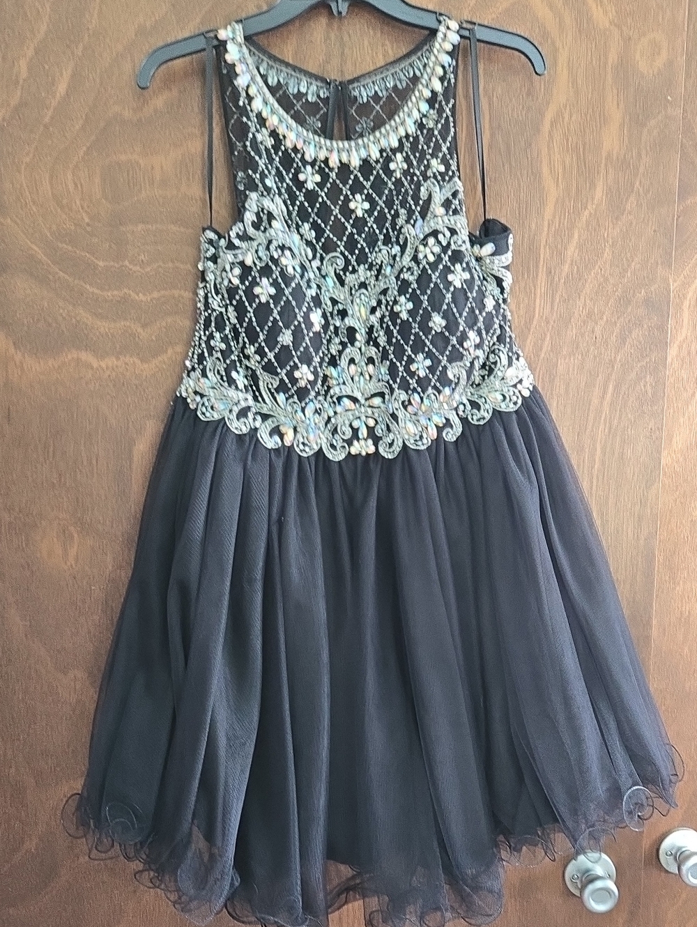 Dancing Queen Black Tulle Prom Dress with Iridescent Beading